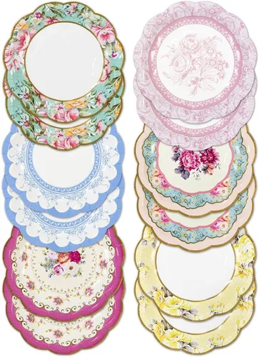 12 x Vintage Floral Disposable Paper Plates for Mother’s Day - Truly Scrumptious Afternoon Tea Party Decorations, Tableware For Birthday or Baby