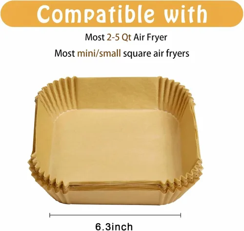 Vista 2 de Mini Forros para Freidora de Aire Desechables para la Mayoría de las Freidoras de Aire Pequeñas de 2-5 Qt, 100 Piezas de Papel Pergamino Pequeño