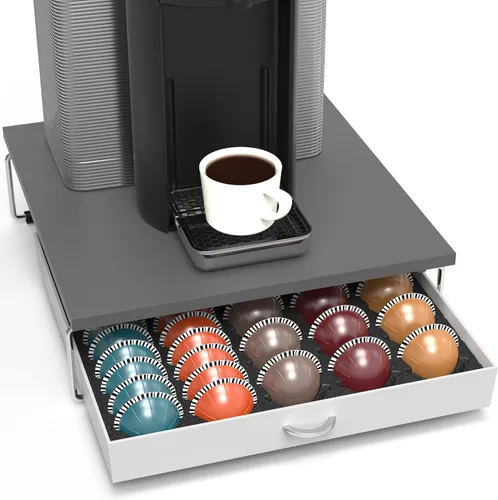 Vista 13 de Deco Brothers cajón de almacenamiento con soporte para cápsulas Nespresso vidrio templado, VertuoLine