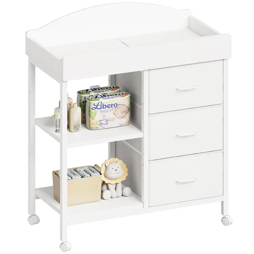 Vista 11 de YeTom Mesa Cambiador Cómoda, Cómoda para Bebé con 3 Cajones de Tela y 2 Estantes, Mesa Cambiador Multifuncional para Bebé con Almohadilla, Cómoda