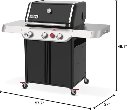 Vista 8 de Weber Genesis E-325 - Parrilla de gas de propano líquido para cocinar al aire libre, 3 quemadores, color negro