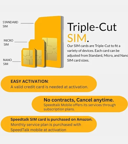 Vista 4 de SpeedTalk Mobile Tarjeta SIM precargada de $11 Conversación y texto ilimitados Tarjeta Simcard 3 en 1 de triple corte Plan de servicio