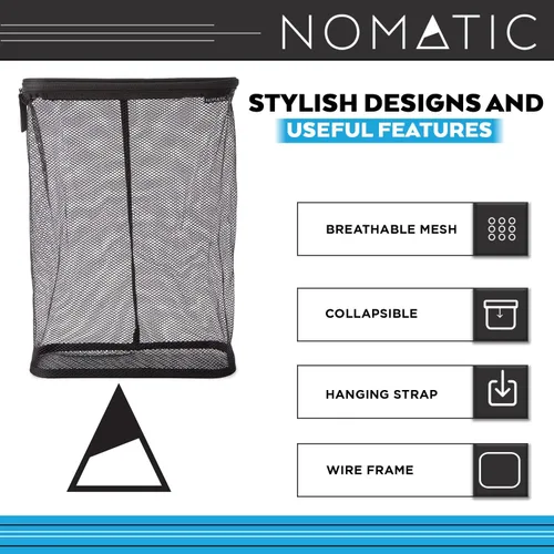 Vista 5 de NOMATIC Bolsa de lavandería de malla - Cesta de lavandería de viaje - Bolsa de red plegable para ropa - Saco de lavandería de viaje plegable