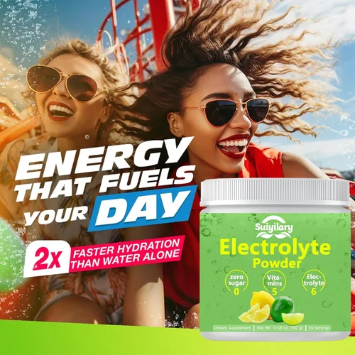 Vista 2 de Suiyilary Electrolitos en polvo sin azúcar, mezcla de bebida con electrolitos, 5 vitaminas y 6 electrolitos, apto para dieta cetogénica, potasio