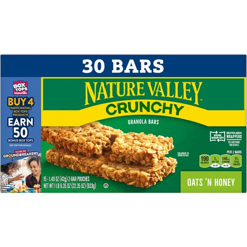 Vista 4 de Nature Valley Barras de granola crujientes, avena y miel, 30 unidades, 22.35 oz (15 bolsas)