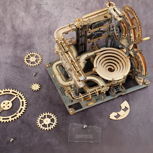 Vista 2 de ROKR Rompecabezas de madera 3D para adultos, kit de construcción de modelo de carrera de canicas (LGA01 Marble Night City)