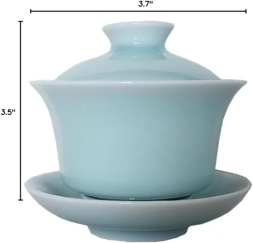 Vista 8 de Gaiwan Kung Fu - Juego de tazas de té y platillo de porcelana con tapa, 5 onzas (azul cielo)