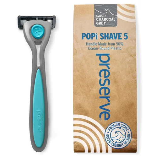 Preserve POPi Shave 5 - Sistema de maquinilla de afeitar fabricado con plástico océano reciclado y cartucho de 5 cuchillas, gris carbón Plástico