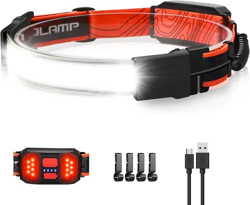 Vista 10 de Linterna Frontal LED, 1000L 230° Haz Ancho Linterna Frontal, Lámpara Frontal Recargable USB C con Luz Trasera Roja, Linternas Frontales Ligeras e
