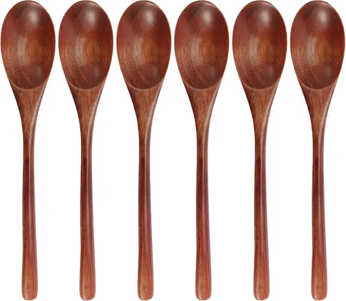Vista 8 de Cucharas de madera, 6 cucharas de sopa de madera de 9 pulgadas para comer, mezclar, revolver, cuchara de madera con utensilio de cocina