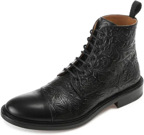 TAFT Botas Paris para hombre con estampado floral de cuero de grano completo y suela de cuero, Floral miel