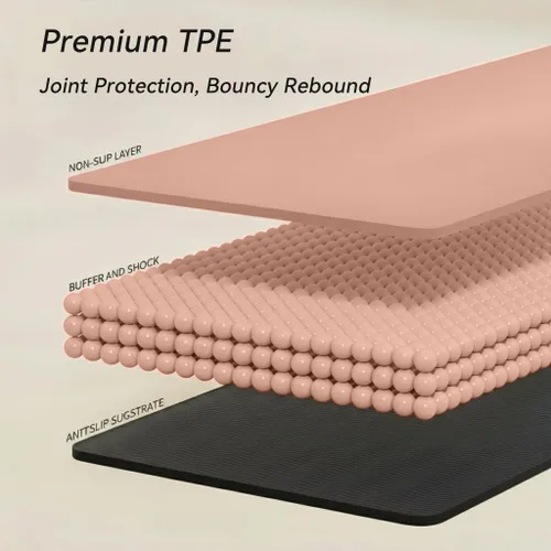 Vista 2 de Eco-Friendly TPE Yoga Mat Non Slip Alignment Lines, Dual-Layer Grip,Odorless, Carry Strap - Premium Exercise Pilates Workout Mat for Home & Studio