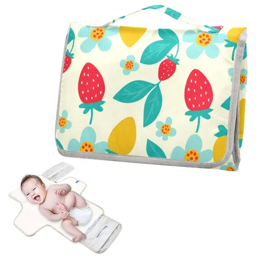 Vista 2 de Strawberries Portable Changing Pad with Built-in Pillow, Waterproof Foldable Baby Diaper Changing Pads, Diaper Mat for Boys and Girls