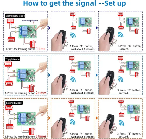 Vista 8 de DieseRC AC 110V 120V 220V 240V Interruptor de control remoto inalámbrico 433Mhz RF 10A 2CH Relé receptor con 2 transmisores para puerta de garaje