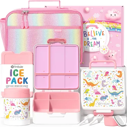 Vista 15 de Fimibuke Lonchera Bento para niños con 4 compartimentos, bolsa de almuerzo aislada, tarro térmico de acero inoxidable al vacío, paquete de hielo
