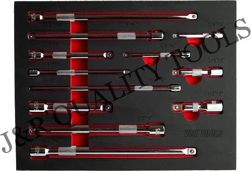 Vista 2 de VCT Juego de barra de extensión de 12 piezas, barra de extensión de enchufe de 1/4", 3/8" y 1/2", CR-V, acabado espejo PRO GRADE Shop Tools