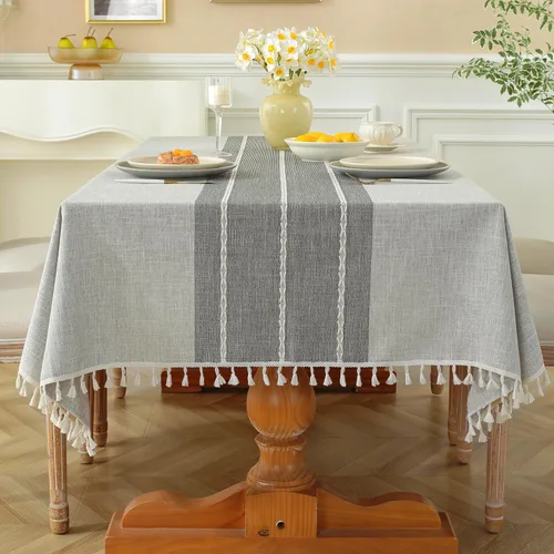Vista 15 de Laolitou - Mantel para mesa de comedor, mantel rústico estilo de granja para cocina y mesa auxiliar, tela de lino de algodón, manteles rectangulares