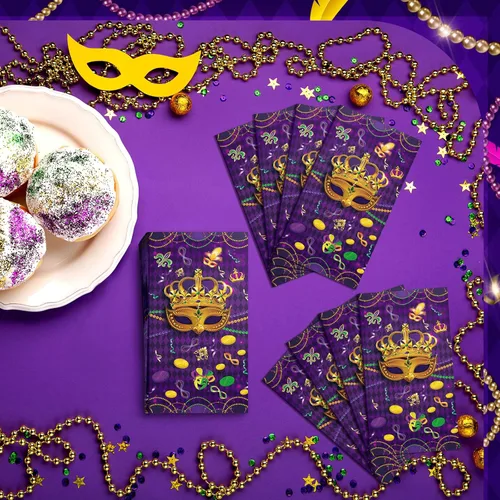 Vista 4 de Jinei 100 servilletas de Mardi Gras de 3 capas desechables para invitados, baño, servilletas de papel para el hogar, cena, cocina, baño