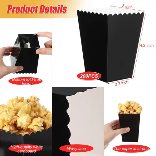 Vista 2 de Meanplan Cajas de palomitas de maíz, mini contenedor de cartón para palomitas de maíz, contenedor de cartón para aperitivos, bolsas desechables