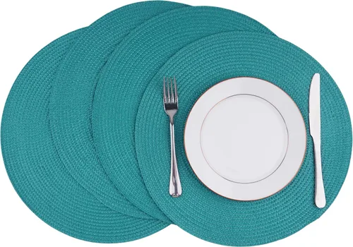 Juego de 4 manteles individuales redondos trenzados, lavables, fáciles de limpiar, para mesas de comedor, tejidos, antideslizantes, resistentes al