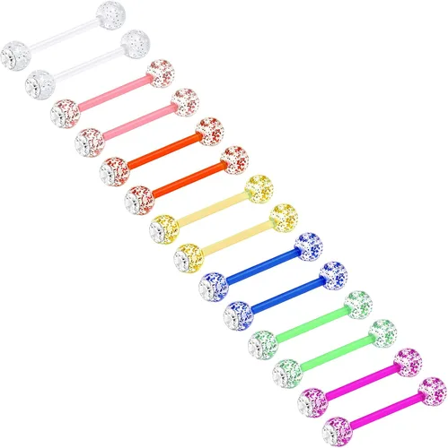 D.Bella 50 anillos de lengua para mujer, anillos de lengua de acero quirúrgico de plástico, anillos de pezón, joyería de piercing de lengua