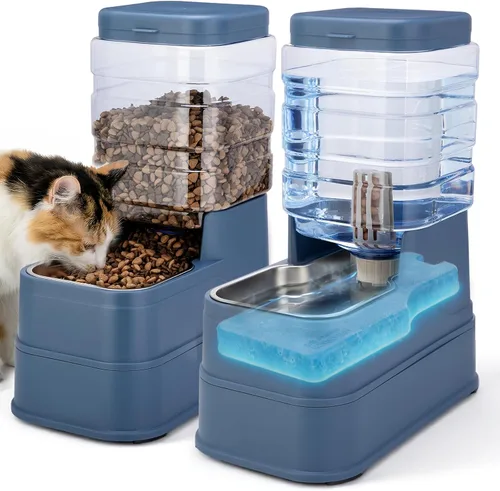 Paquete de 2 alimentadores automáticos para gatos y dispensador de agua en juego de cuencos de comida para mascotas para perros pequeños y medianos,
