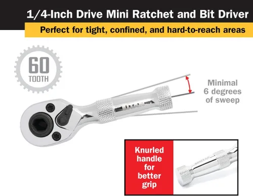 Vista 3 de Titan 12101 1/4-Inch Drive x 3-1/4-Inch 60-Tooth Mini Trinquete y Destornillador de Bits
