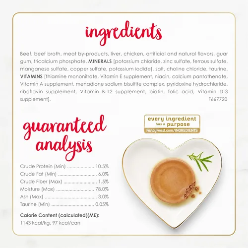 Vista 5 de Purina Fancy Feast Tender Beef and Chicken Feast - Paté clásico de comida húmeda para gatos, sin granos, (paquete de 24), latas de 3 onzas