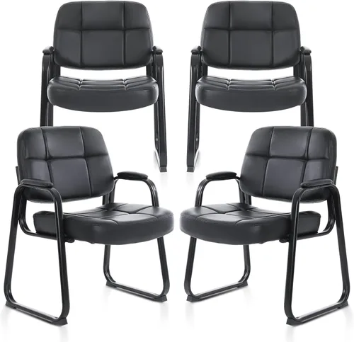 Vista 36 de CLATINA Juego de 6 sillas de cuero para oficina, sala de espera, sillas de recepción, sin ruedas, con reposabrazos y soporte de madera, sillón