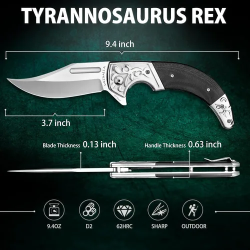 Vista 5 de VALHALLA Cuchillo de bolsillo, cuchillo plegable de acero D2 de 3.7 pulgadas, cuchillo de bolsillo para hombres con mango G10, regalos para hombres