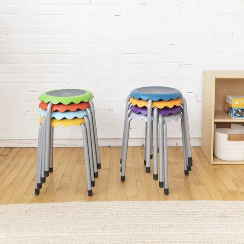 Vista 7 de ECR4Kids Daisy Taburete apilable con juego de asientos deslizantes, asientos flexibles, surtido, 8 piezas