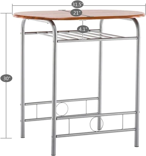 Vista 19 de Juego de mesa redonda y silla de madera de 3 piezas para cocina, comedor, espacio compacto con marco de acero, estante de vino incorporado (blanco)