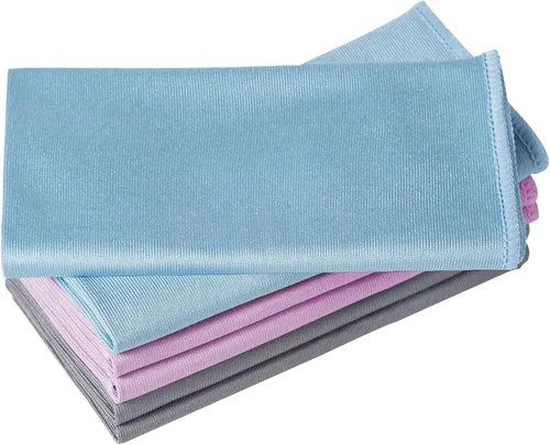 Vista 9 de Puomue Paquete de 6 paños de limpieza de microfibra de vidrio, 16 x 16 pulgadas, sin pelusas, limpia rápidamente ventanas, lentes, parabrisas, Azul
