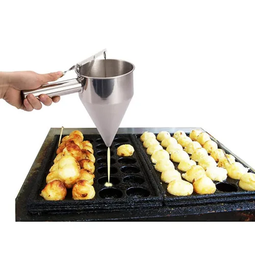 Vista 2 de Embudo de acero inoxidable, herramienta de bolas de pulpo, dispensador de masa para gofres, fabricante de panqueques, herramientas de cocina