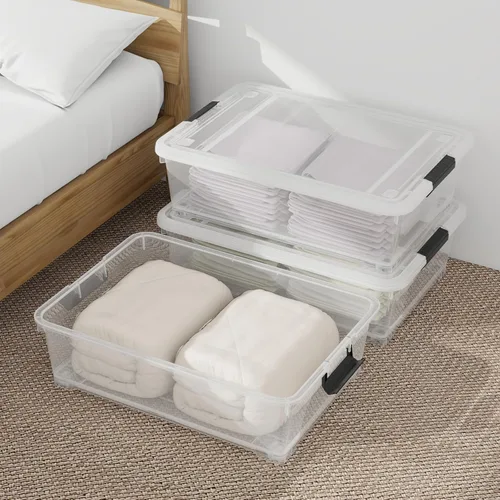 Vista 2 de Kiddream Cajas de almacenamiento transparentes de 25 cuartos de galón debajo de la cama, contenedores apilables de plástico de perfil bajo
