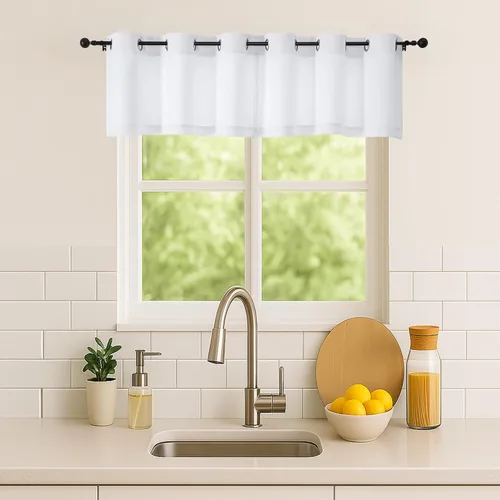 Vista 173 de Simplebrand Juego de 2 paneles de cenefa aguamarina para ventana de cocina de 14 pulgadas de largo, cortinas de oscurecimiento de habitación