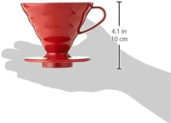 Vista 4 de Hario V60 - Cafetera de plástico para café con forma de cono para verter sobre cono, tamaño 02, color rojo