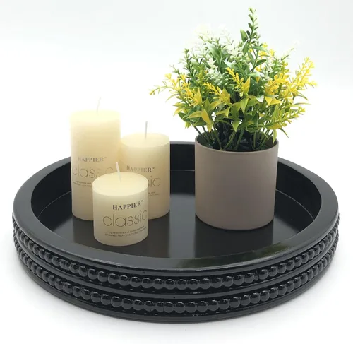 Carah & Cossh Bandeja redonda de madera, bandeja de madera decorativa redonda negra, bandeja decorativa redonda moderna, perfecta para Negro