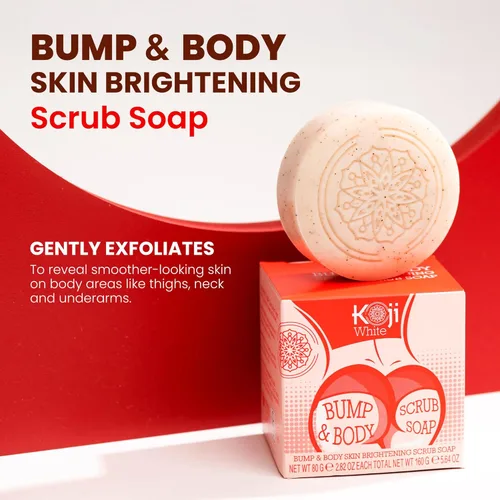 Vista 2 de Koji White Jabón exfoliante corporal Kojic Acid Bump Eraser para exfoliación de glúteos, codos, axilas con glutatión, coenzima Q10, aclaramiento
