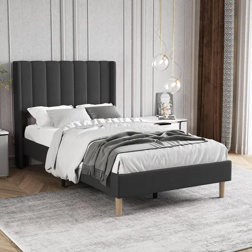 Vista 83 de Zoophyter Base de cama tapizada tamaño King con cabecero, listones de madera fuertes, no necesita somier, fácil montaje, terciopelo beige