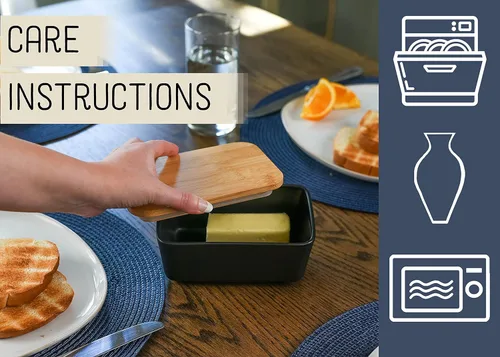 Vista 3 de Nat & Jules - Mantequera de cerámica de 1/2 libra, 2 barras con tapa hermética de bambú, accesorio de cocina, soporte para contenedores