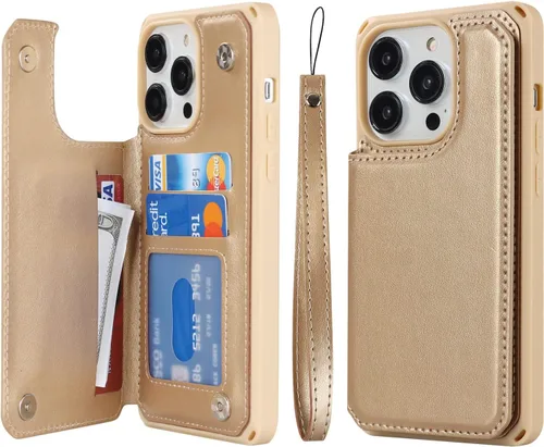 Vista 28 de Cavor Funda para iPhone 14 Pro con tarjetero, funda tipo cartera para iPhone 14 Pro para mujeres y hombres, funda de teléfono para iPhone 14 Pro