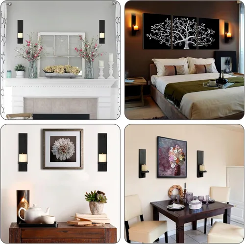 Vista 6 de OwnMy Juego de 2 Candelabros de Pared de Madera Rústicos para Montar en Pared, Candelabros de Vela de Pilar de Madera, Candelabros de Pared de Negro