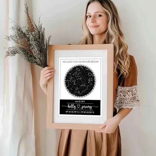 Vista 6 de Impresión artística personalizada de mapa de estrellas, totalmente personalizada (tus detalles, tamaño, color, marco), regalo para el día