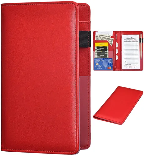 Vista 7 de Libros de servidor para camareras – Libro de camarero de cuero, cartera de servidor con bolsillo con cremallera, lindo organizador de libros