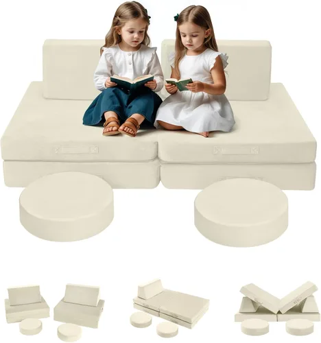 Vista 20 de Sofá modular para niños MeMoreCool – Sofá de dinosaurio de 8 piezas que brilla en la oscuridad para niños pequeños convertible en fuerte constructor