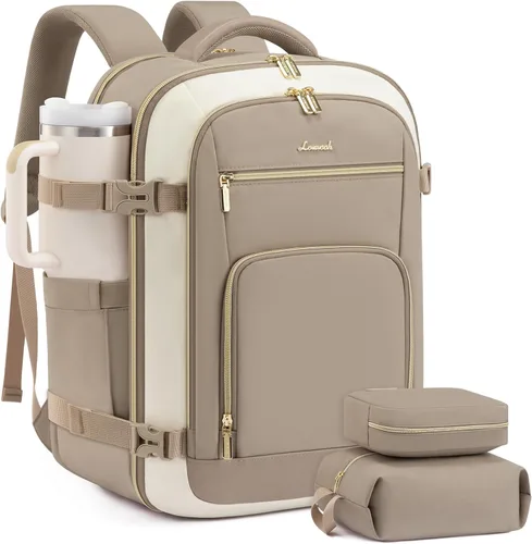 Vista 25 de LOVEVOOK Mochila de viaje para mujer y hombre, Beige, Mochilas de viaje