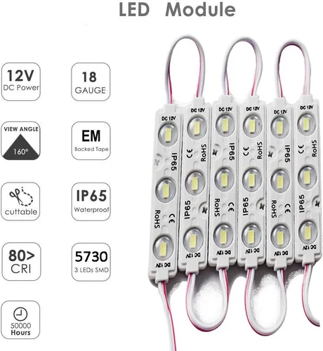 Vista 3 de Módulo LED, luces de repuesto para inflables, blancas, 10 piezas, 5 pies, 5730 SMD, 150 lúmenes por módulo LED, luz impermeable IP65 para cartel