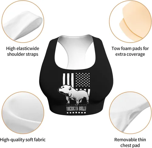Vista 5 de SEAEAGLE American Flag Bully - Brasier deportivo para mujer, chaleco de yoga, espalda cruzada, ropa interior para entrenamiento