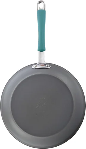 Vista 11 de Rachael Ray Cucina - Juego de ollas y sartenes antiadherentes anodizadas, 12 piezas, gris con asas azules